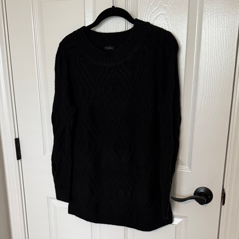 Talbots Black Cable-Knit Crewneck Sweater